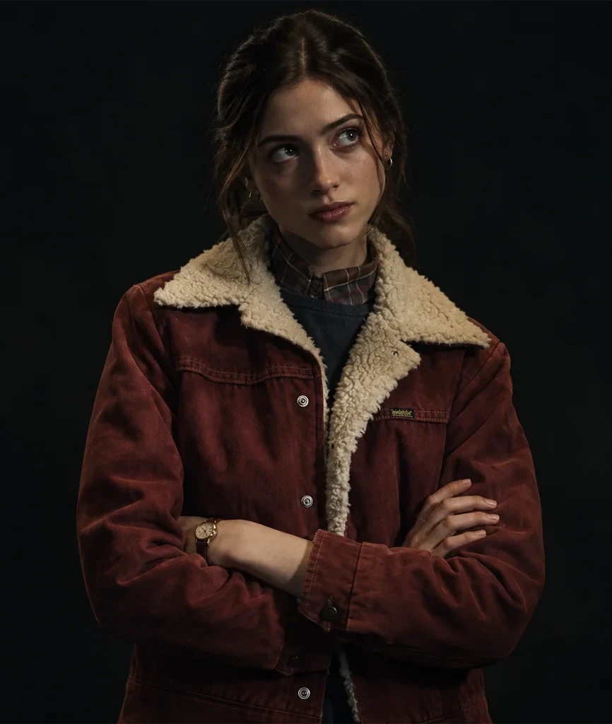 Nancy Wheeler Stranger Things Natalia Dyer Red Shearling Jacket