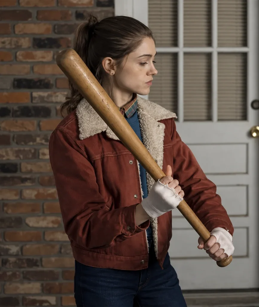 Nancy Wheeler Stranger Things Natalia Dyer Red Shearling Jacket