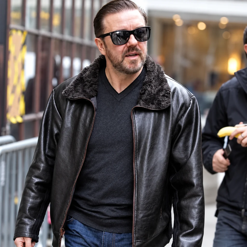 Tony Johnson After Life Ricky Gervais Black Leather Jacket