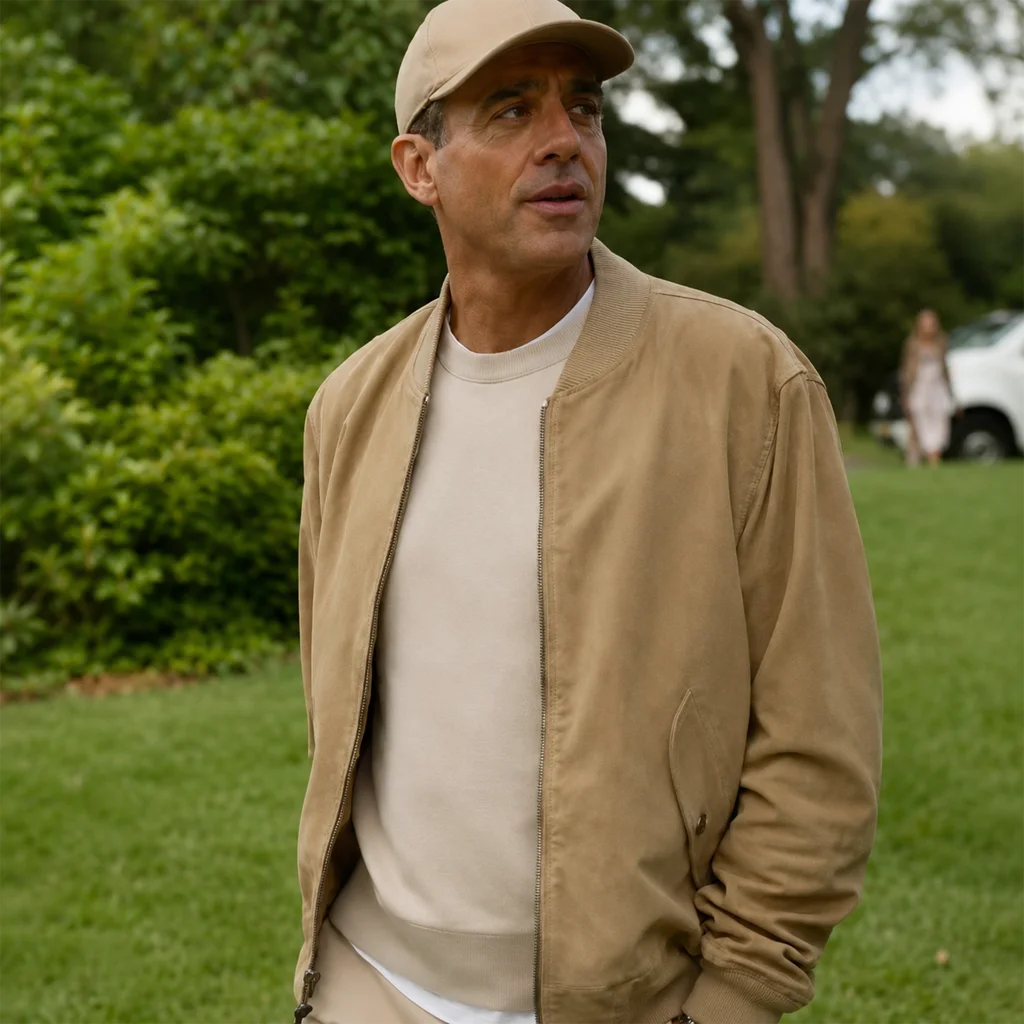 The Watcher Dean Brannock Beige Suede Bomber Jacket