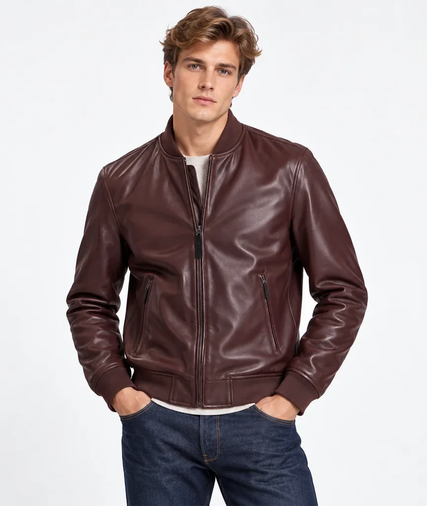 Ted Baker Waggoner Burgundy Leather Bomber Jacket