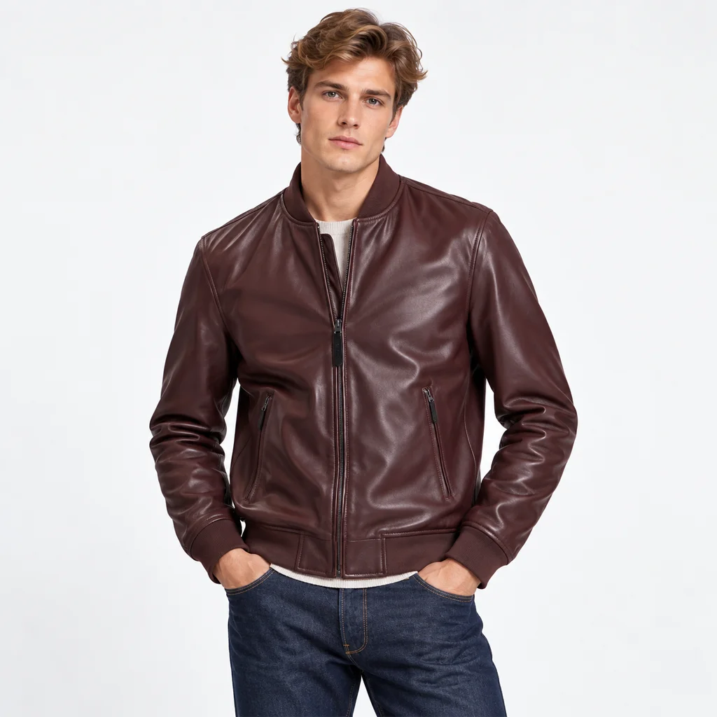 Ted Baker Waggoner Burgundy Leather Bomber Jacket