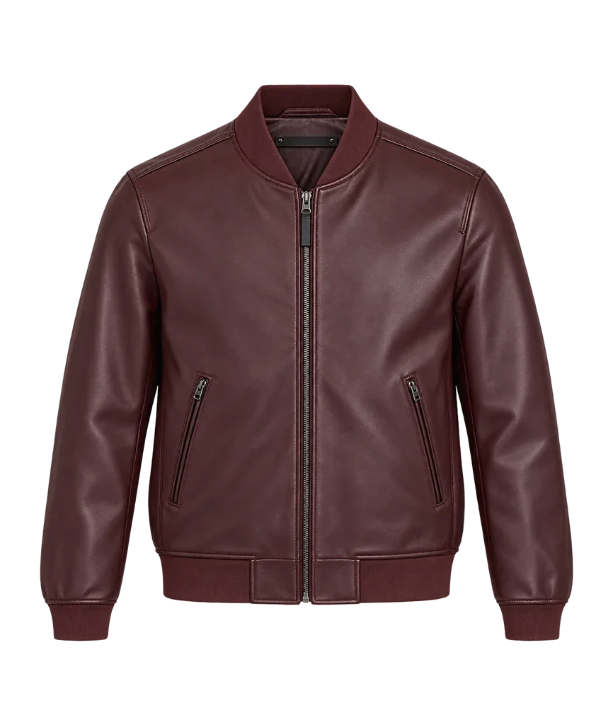 Ted Baker Waggoner Burgundy Leather Bomber Jacket
