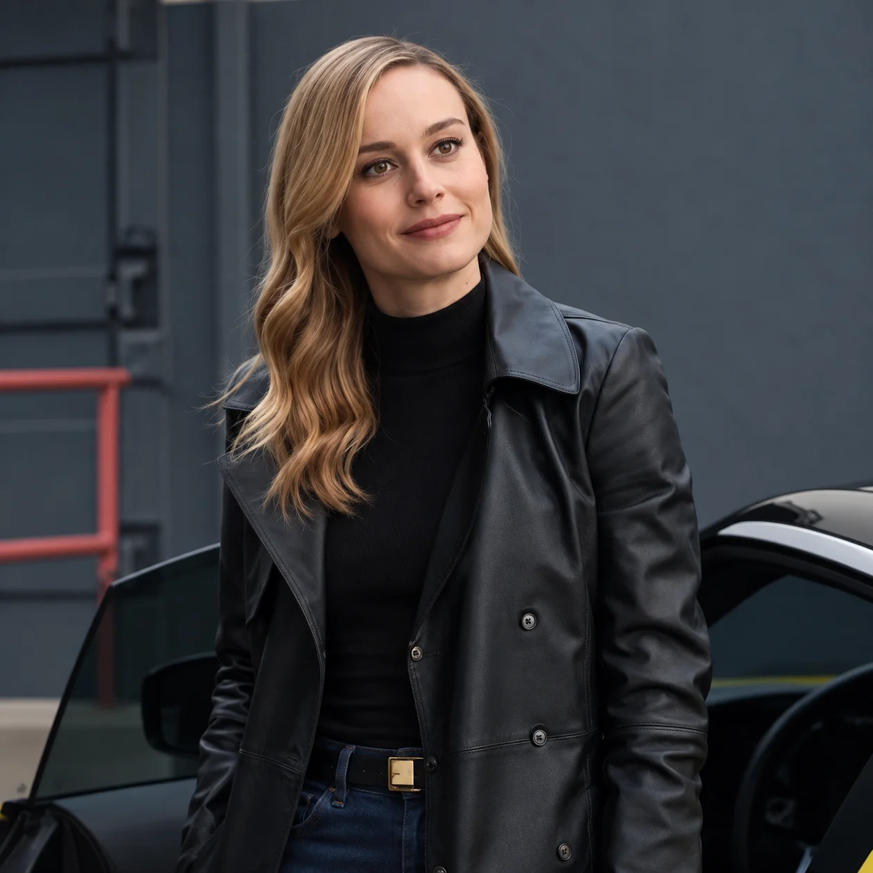 Fast X Brie Larson Tess Black Leather Trench Coat