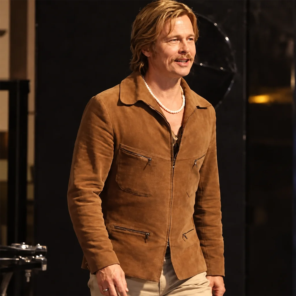 Brad Pitt The Adventures of Cliff Booth Brown Suede Zip Jacket