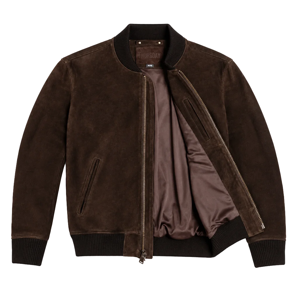 Thursday Men’s Espresso Suede Bomber Jacket