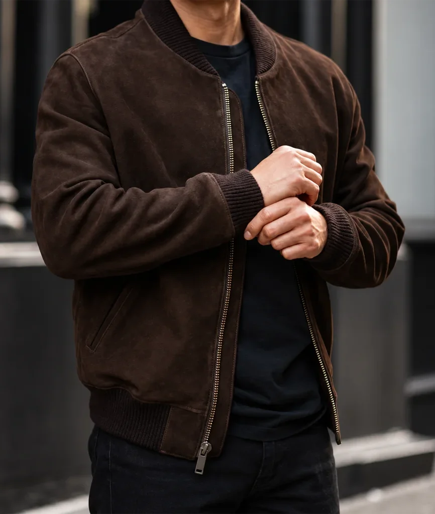 Thursday Men’s Espresso Suede Bomber Jacket