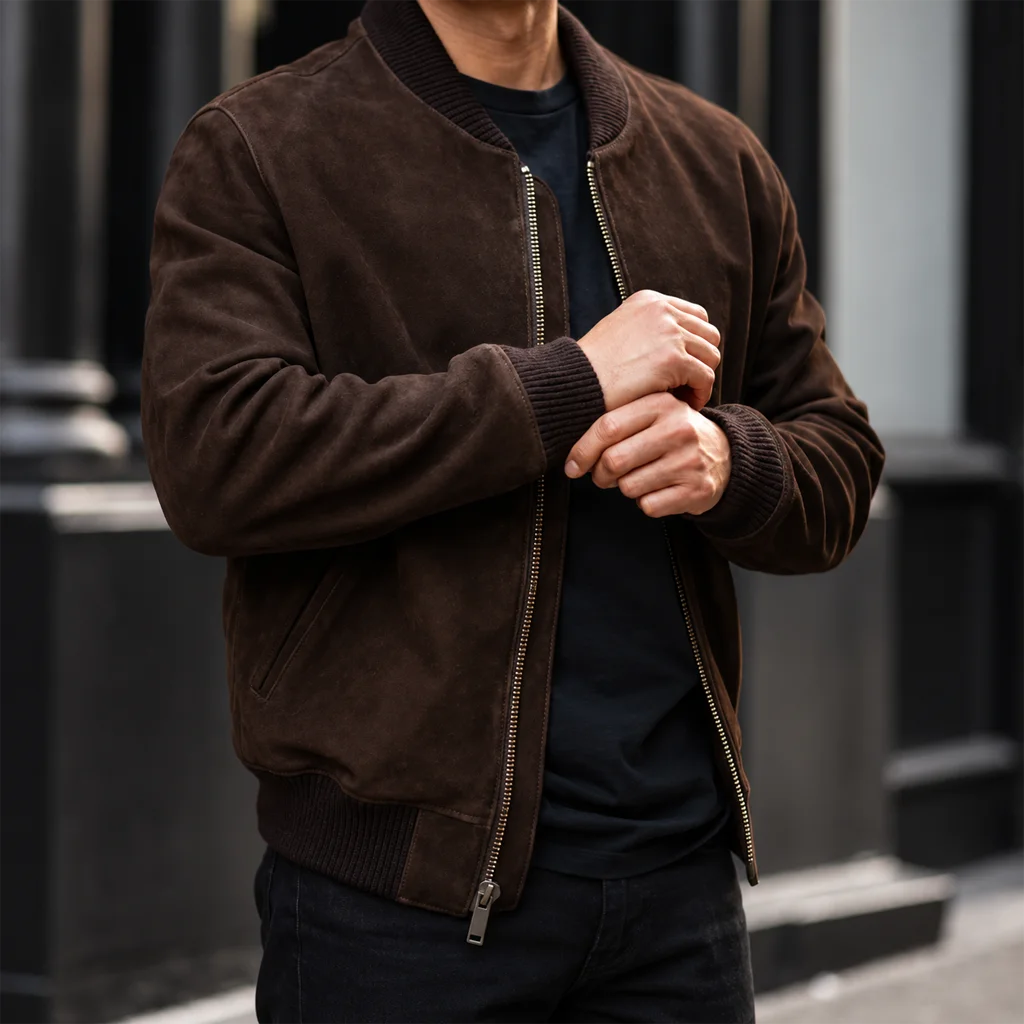 Thursday Men’s Espresso Suede Bomber Jacket