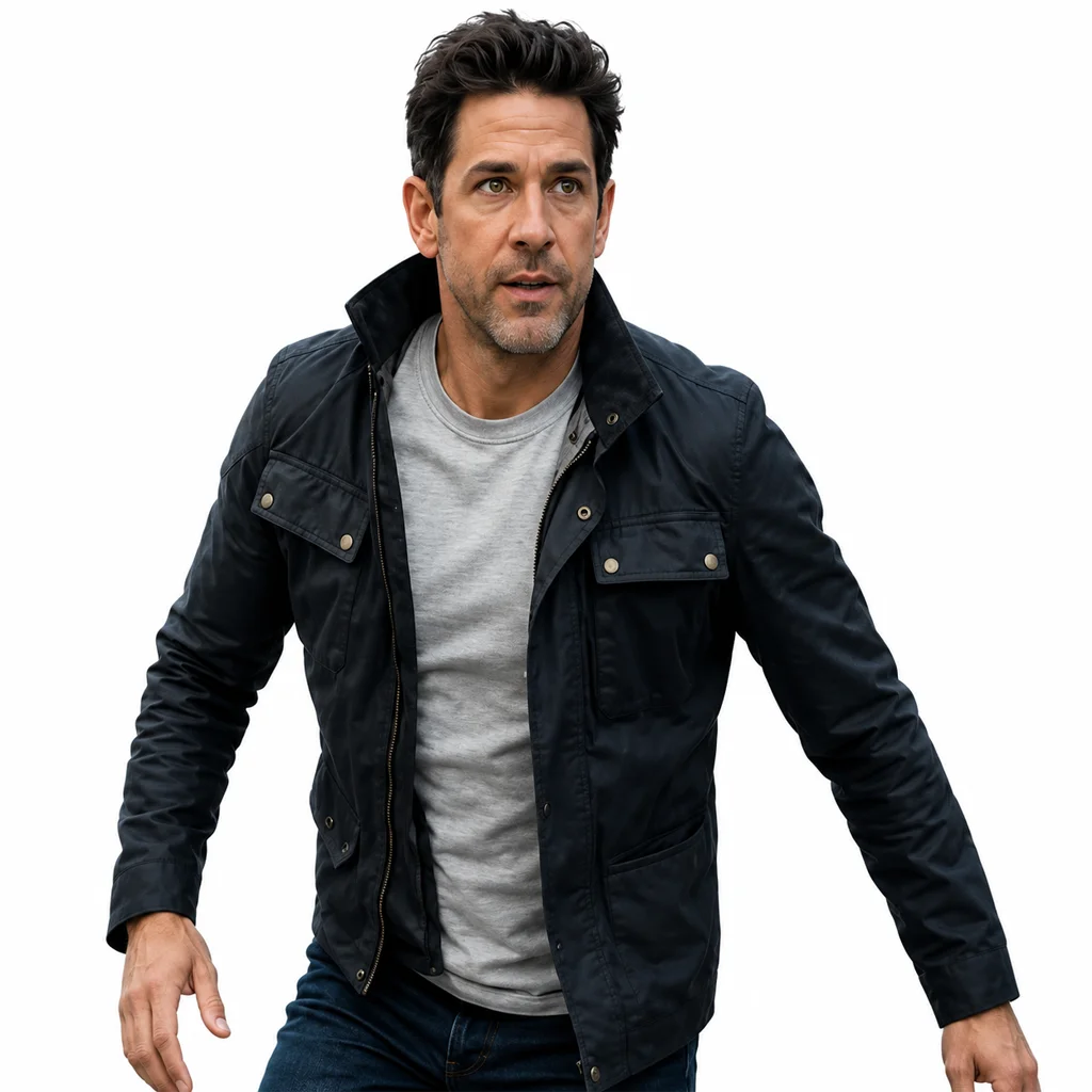 Jack Ryan John Krasinski Black Waxed Cotton Field Jacket
