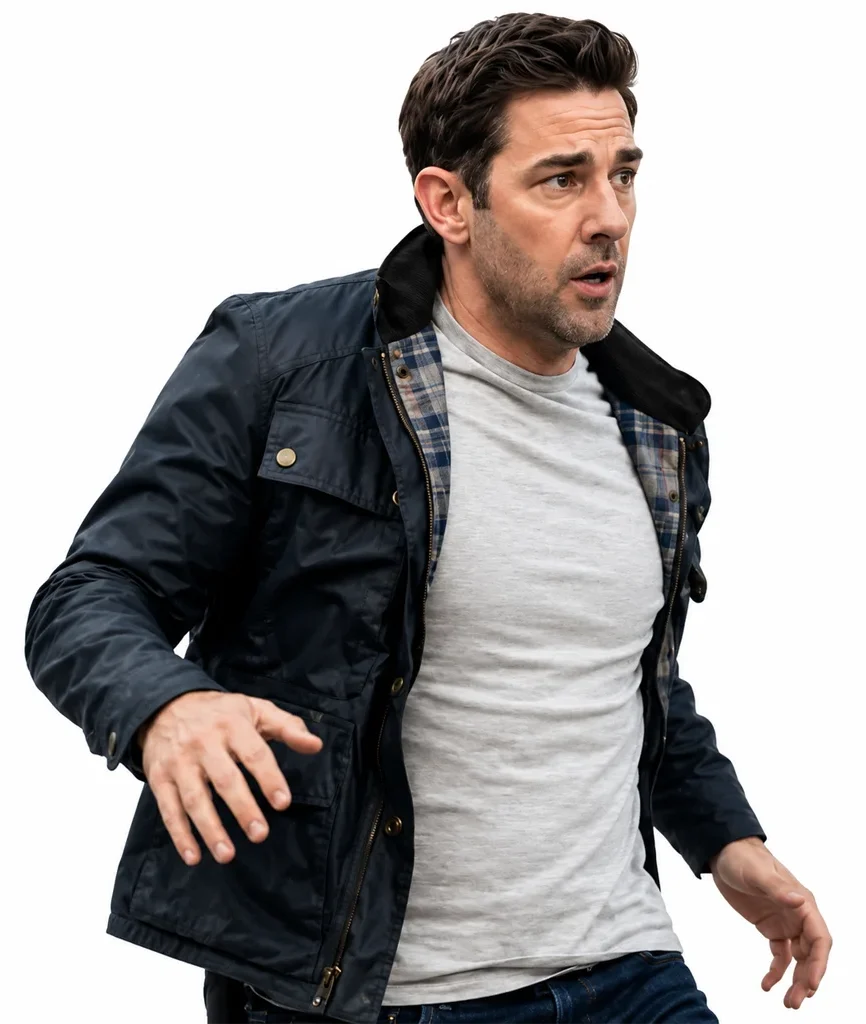 Jack Ryan John Krasinski Black Waxed Cotton Field Jacket