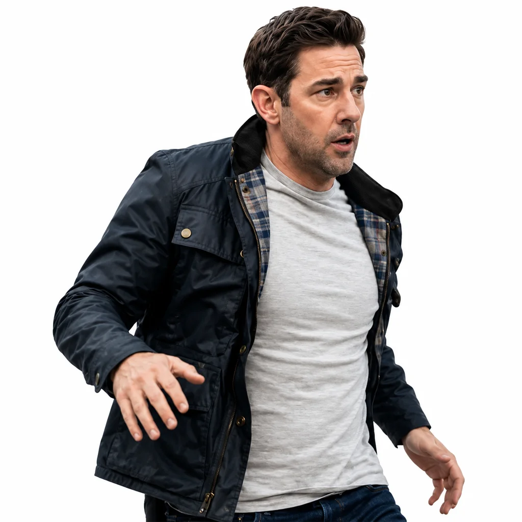 Jack Ryan John Krasinski Black Waxed Cotton Field Jacket