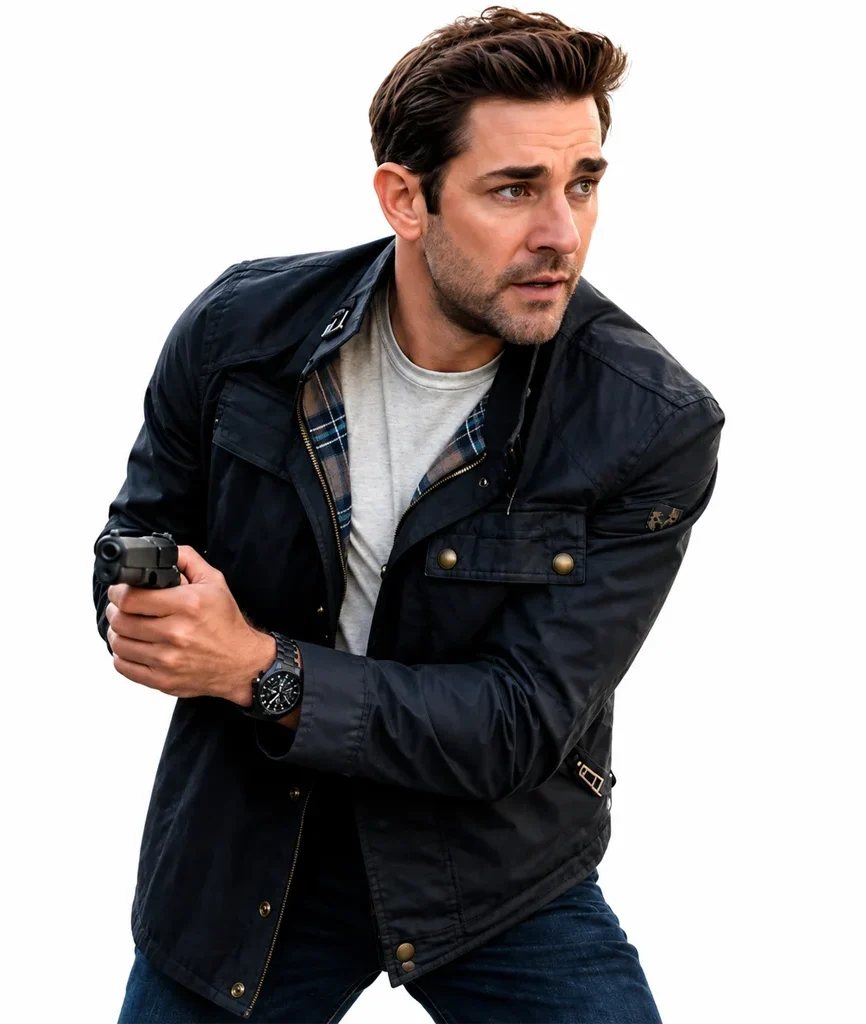 Jack Ryan John Krasinski Black Waxed Cotton Field Jacket