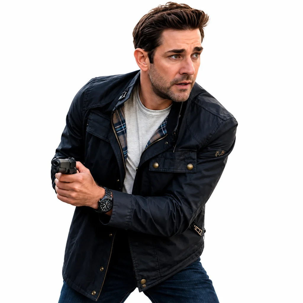 Jack Ryan John Krasinski Black Waxed Cotton Field Jacket