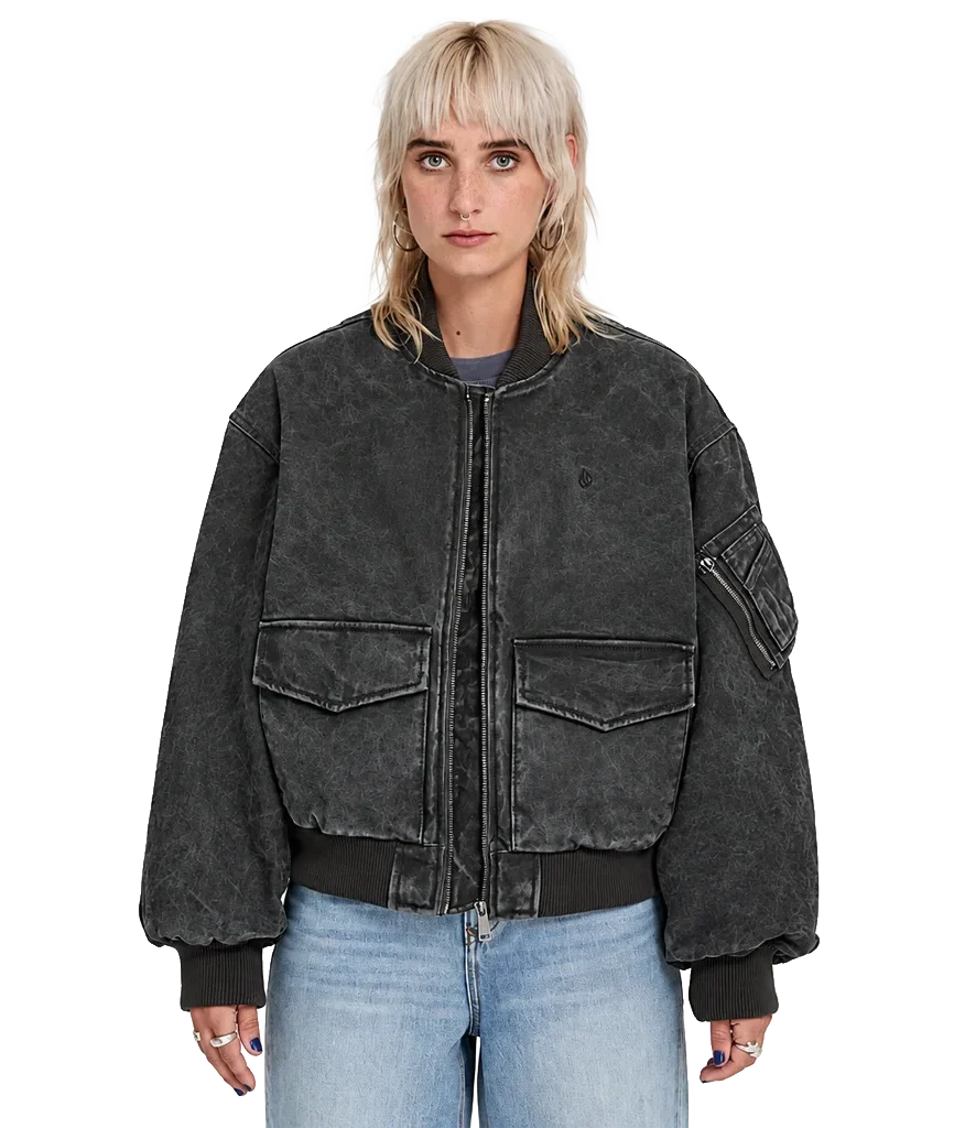 Volcom Women’s Washed Black Bomber Jacket