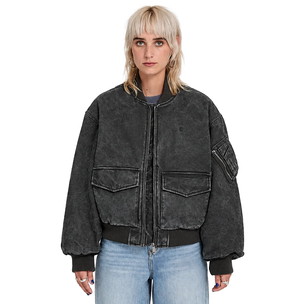 Volcom Women’s Washed Black Bomber Jacket