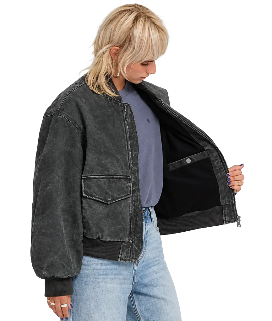 Volcom Women’s Washed Black Bomber Jacket