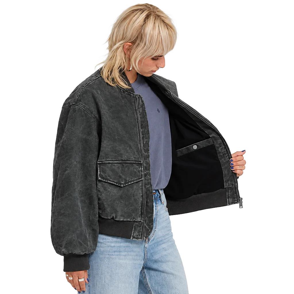 Volcom Women’s Washed Black Bomber Jacket