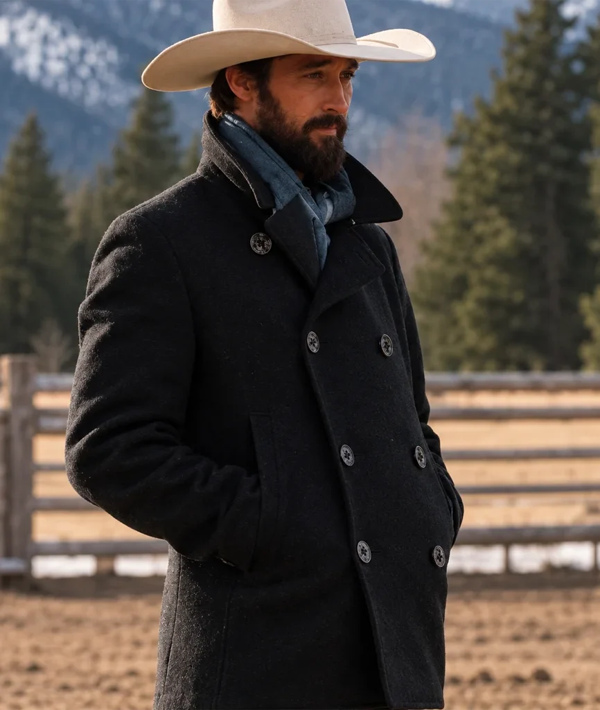 Yellowstone Ryan Bingham Walker Charcoal Gray Wool Peacoat