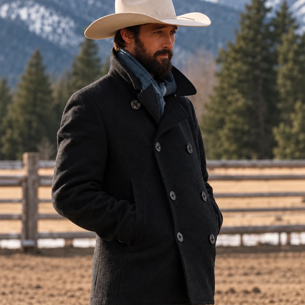 Yellowstone Ryan Bingham Walker Charcoal Gray Wool Peacoat