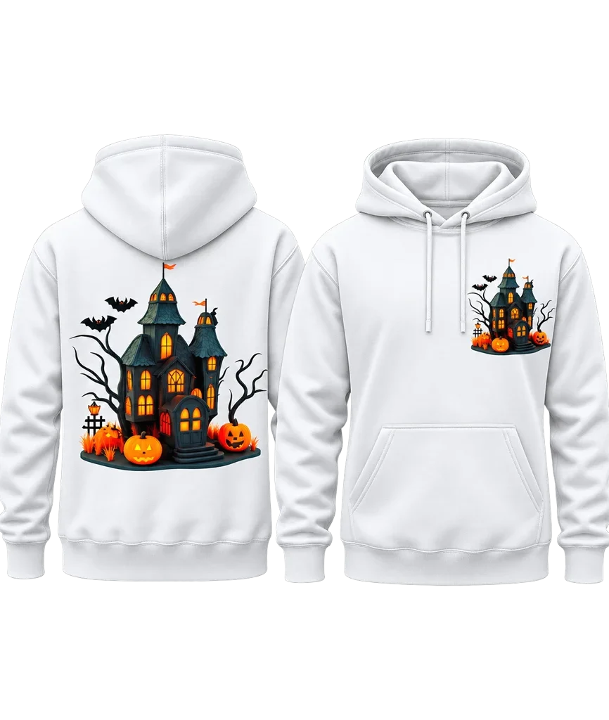 Wednesday Haunted House Spooky Dual-Print White Hoodie
