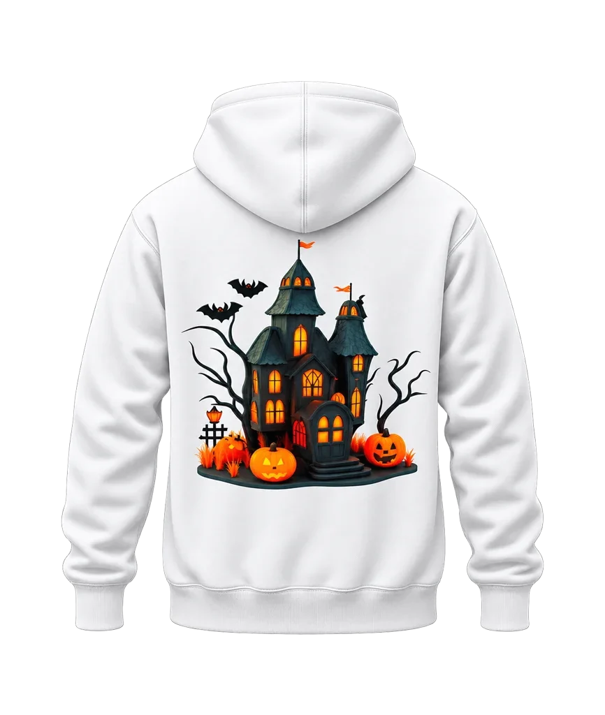 Wednesday Haunted House Spooky Dual-Print White Hoodie