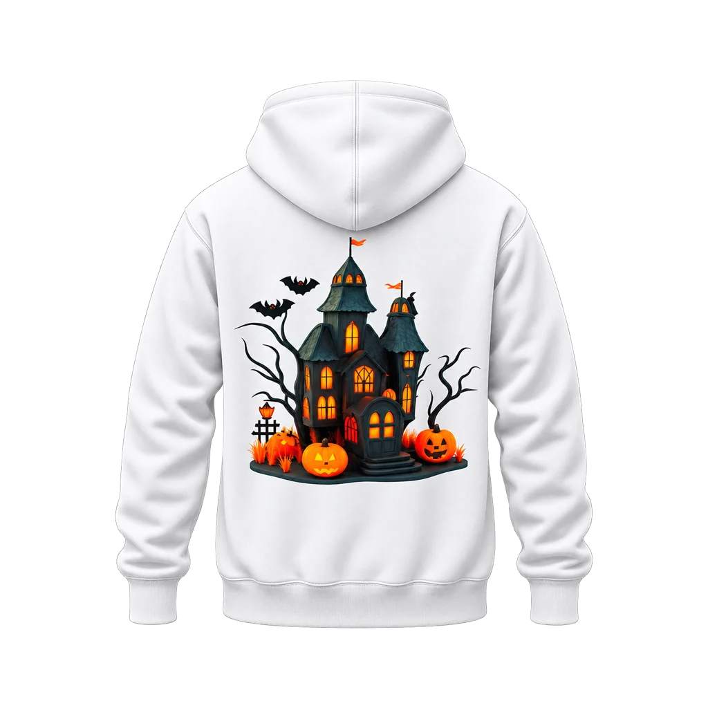 Wednesday Haunted House Spooky Dual-Print White Hoodie