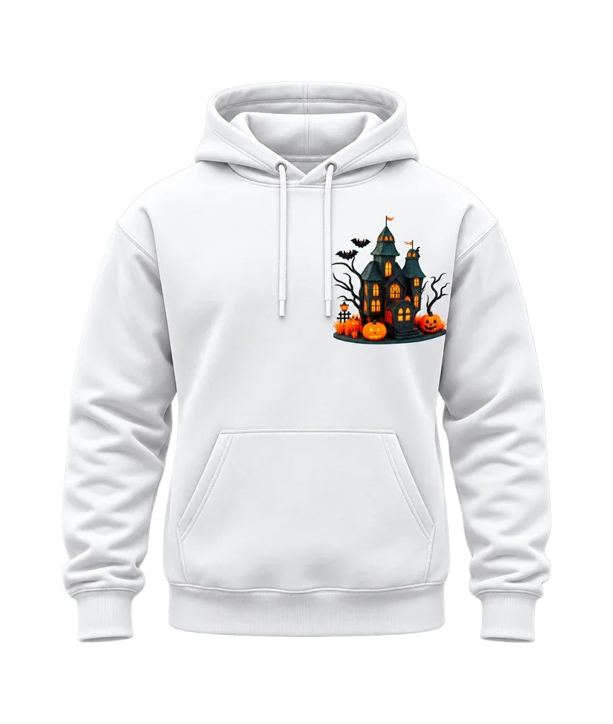 Wednesday Haunted House Spooky Dual-Print White Hoodie
