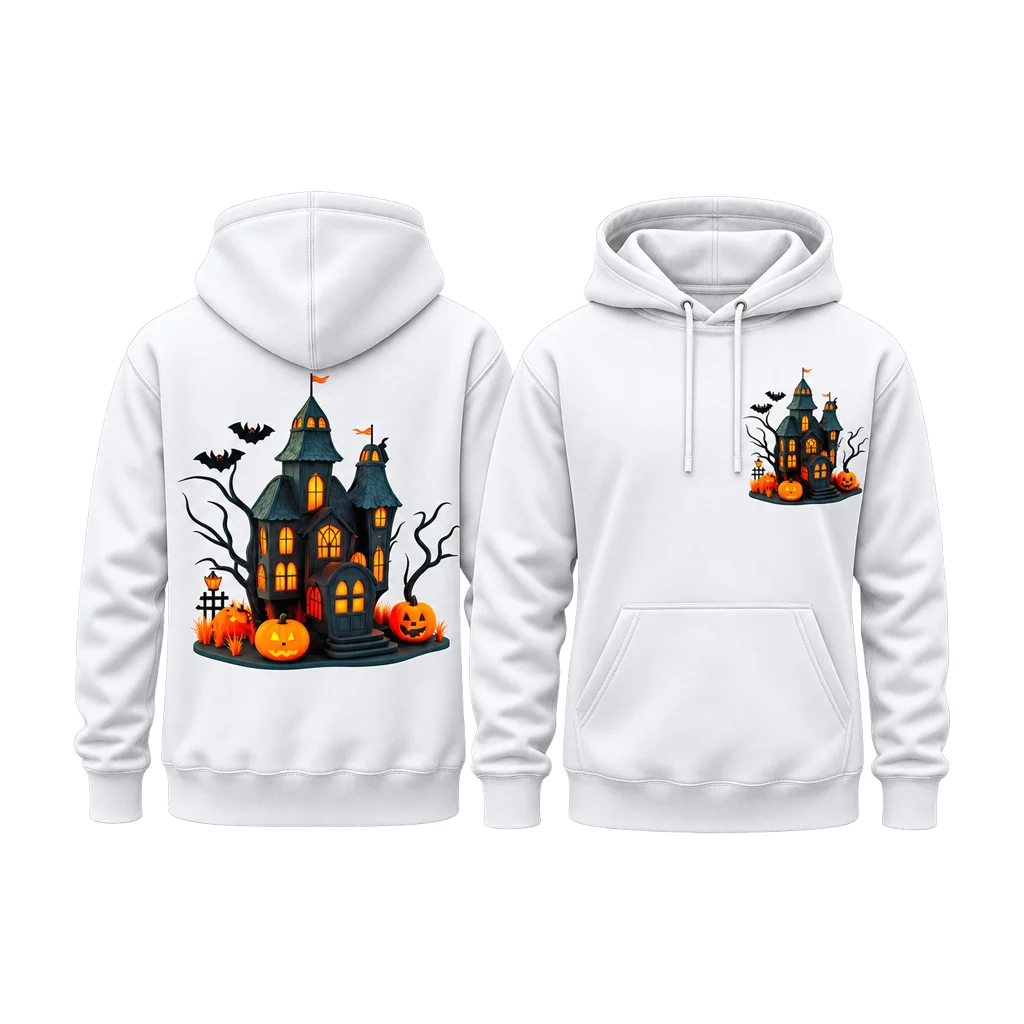 Wednesday Haunted House Spooky Dual-Print White Hoodie