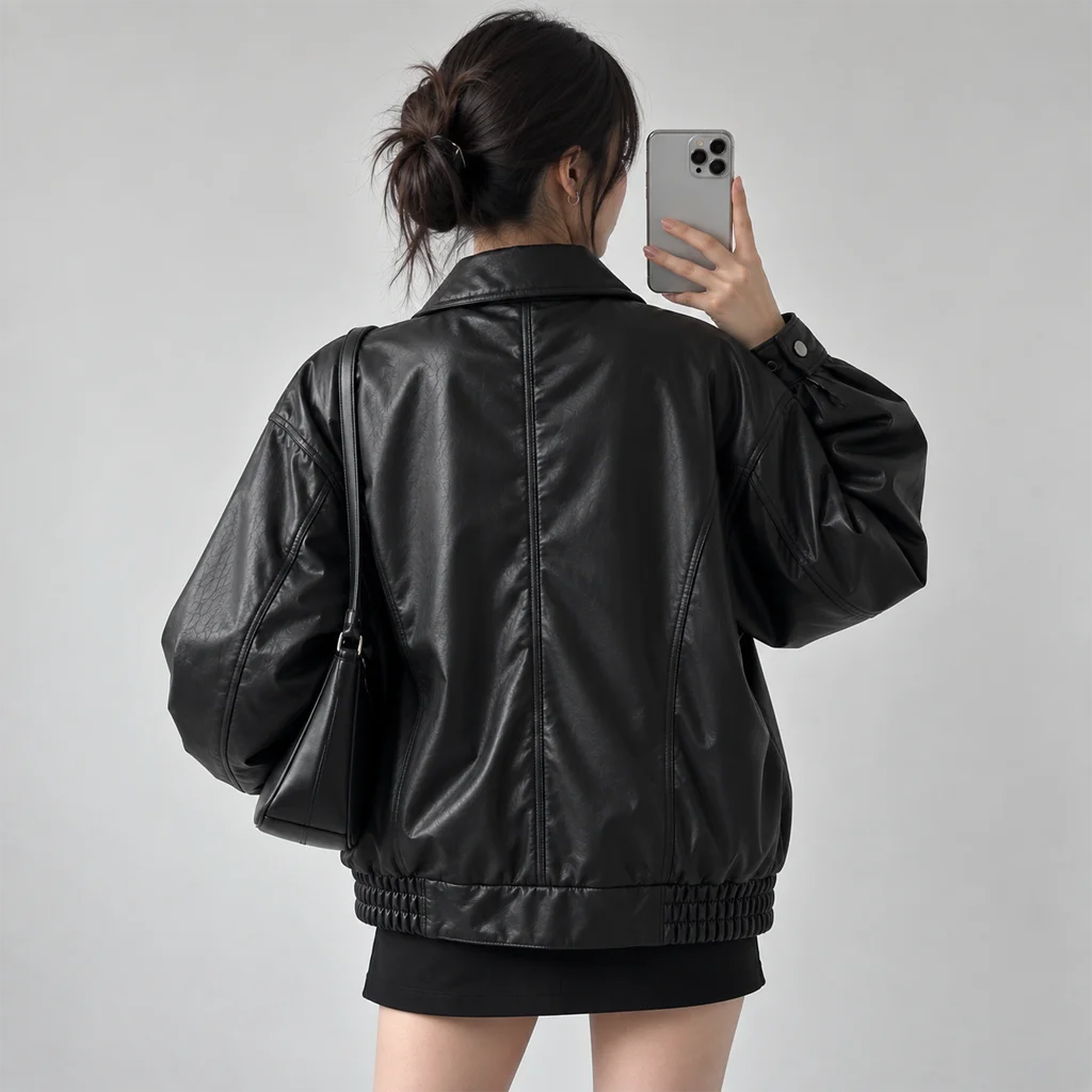 Women’s Oversized 90s-Style Genuine Leather Bomber Jacket