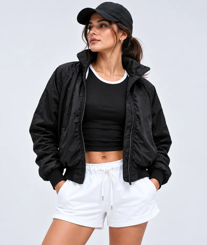 Women’s Jetset Ruched Nylon Bomber Jacket