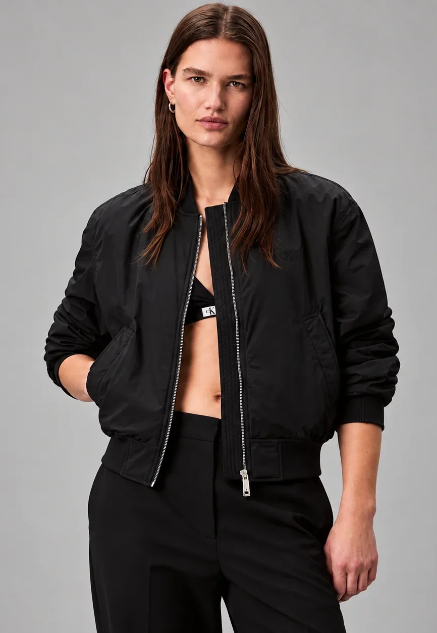 Calvin Klein Womens Lightly Padded Nylon Bomber Jacket