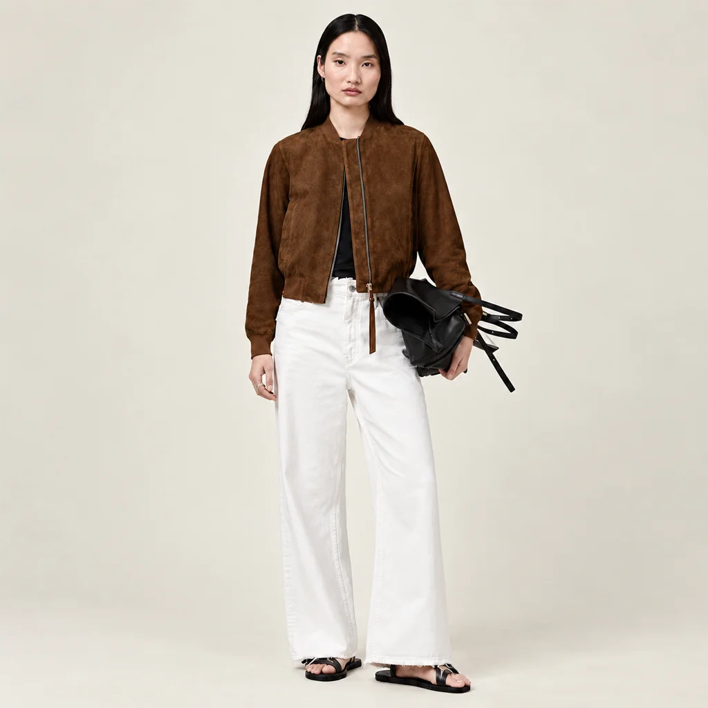 Women’s Premium Minimalist Suede Bomber Jacket