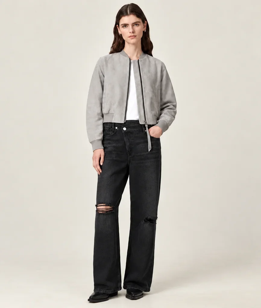 Women’s Premium Minimalist Suede Bomber Jacket