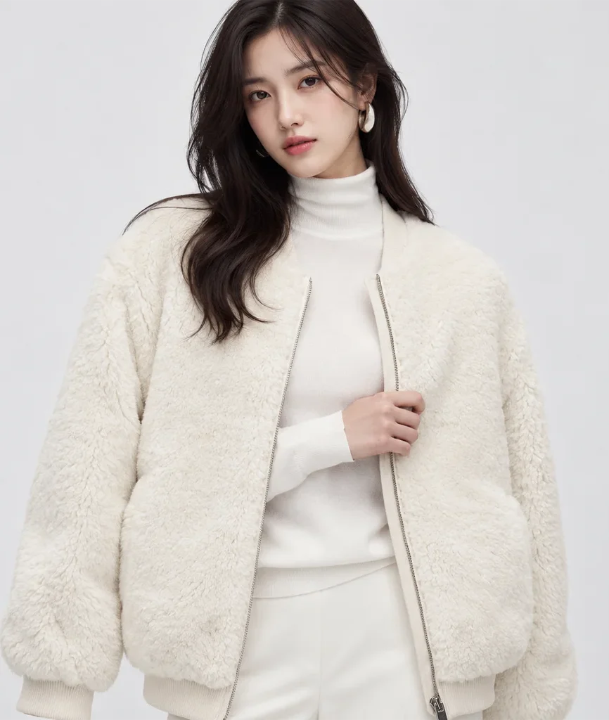 Women’s White Fur Bomber Jacket
