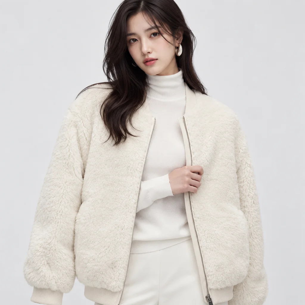 Women’s White Fur Bomber Jacket