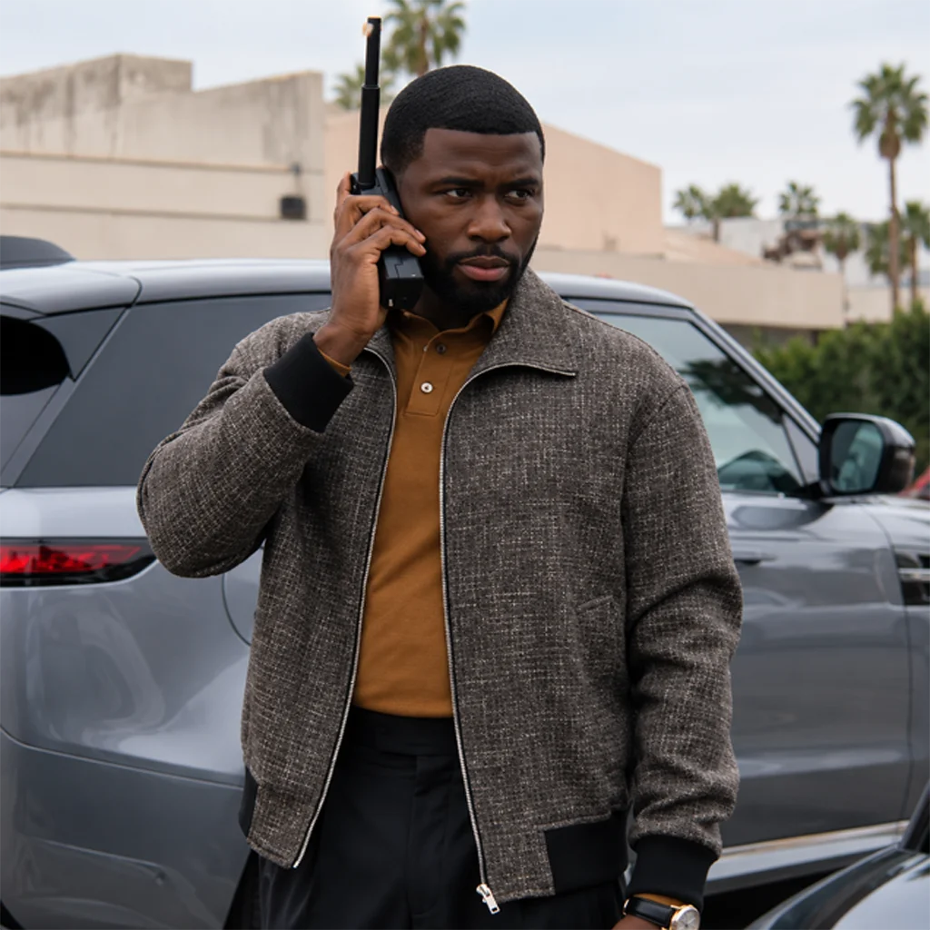 Coltrane Wilder Nemesis Ylan Noel Grey Textured Bomber Jacket