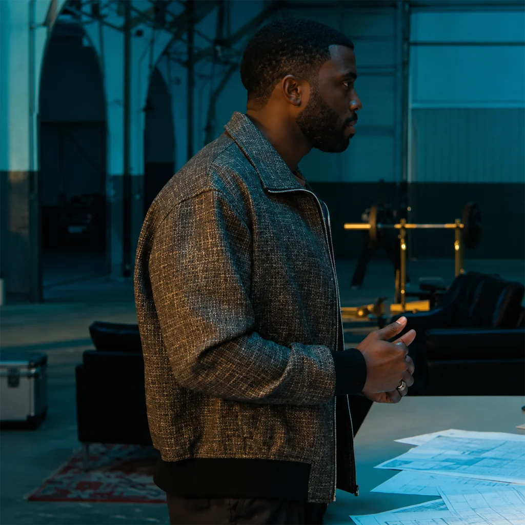 Coltrane Wilder Nemesis Ylan Noel Grey Textured Bomber Jacket