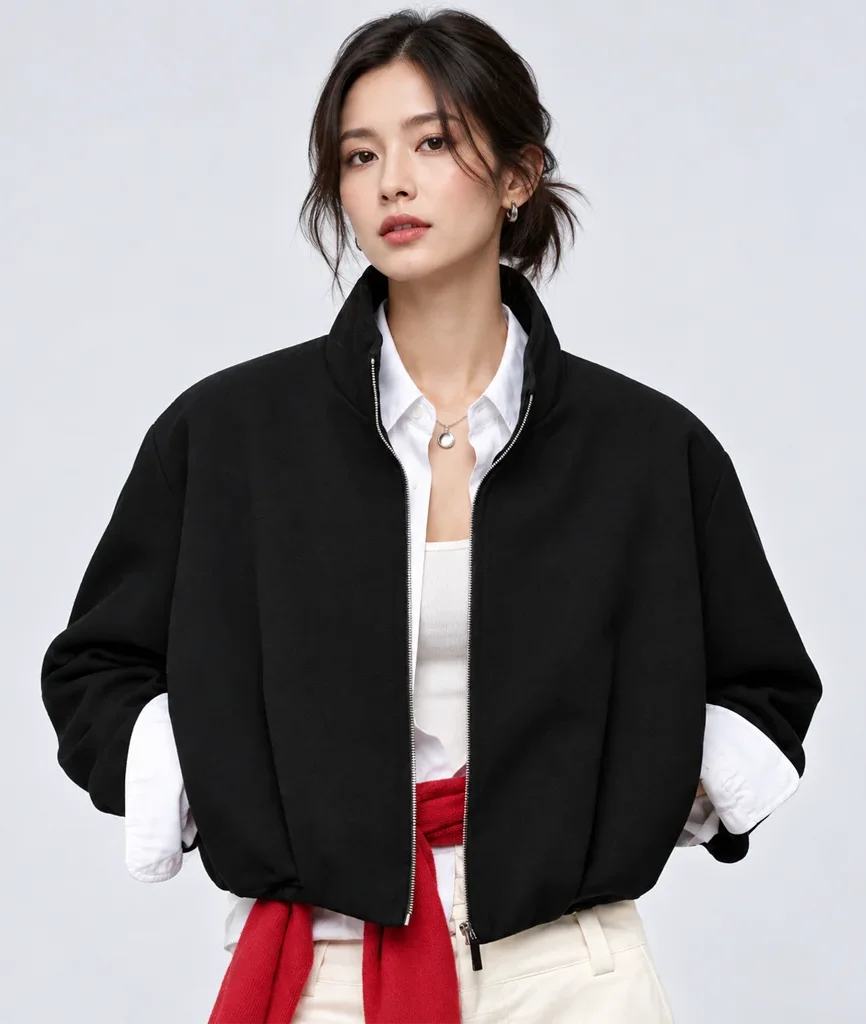 Zara Women’s Black Stand-Up Collar Bomber Jacket