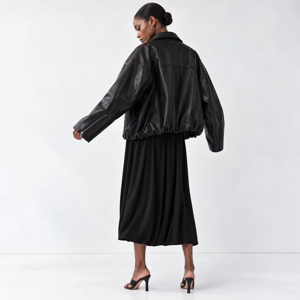 H&M Women’s Oversized Black Leather Bomber Jacket