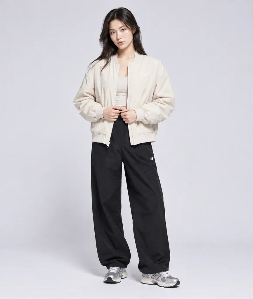 Women’s New Balance Linear Heritage Ruched Woven Bomber Jacket