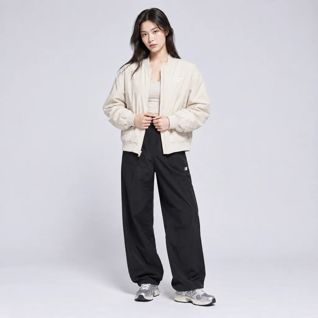 Women’s New Balance Linear Heritage Ruched Woven Bomber Jacket