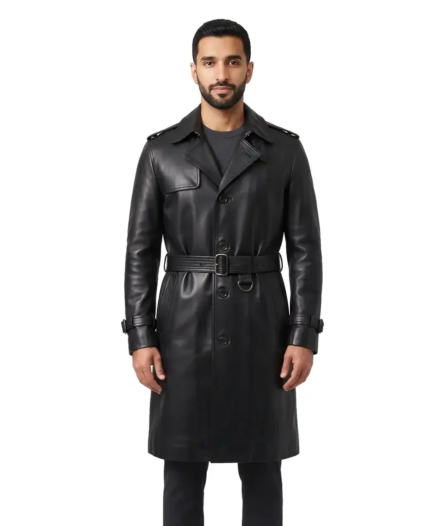 Belted Leather Trench Coat