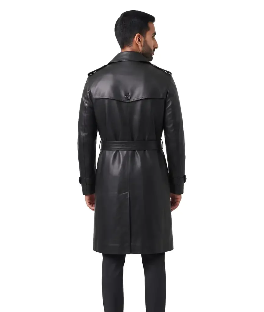 Belted Leather Trench Coat