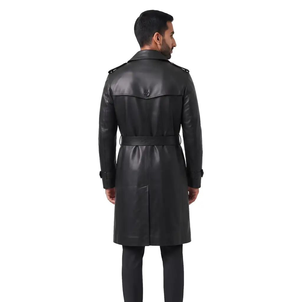 Belted Leather Trench Coat
