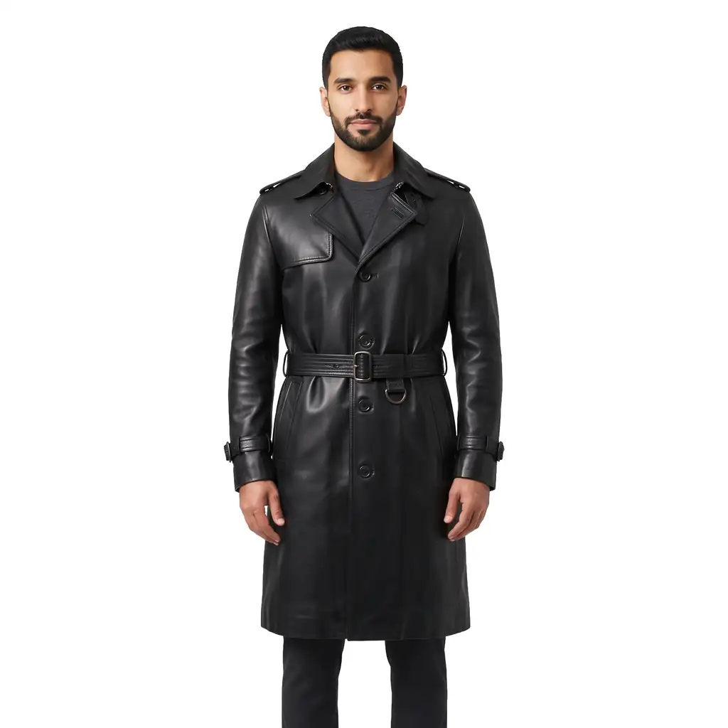 Belted Leather Trench Coat
