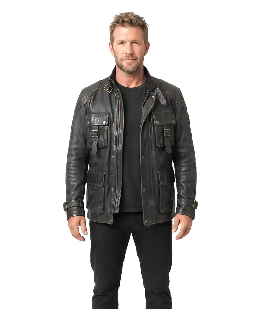 Black Combat Leather Jacket