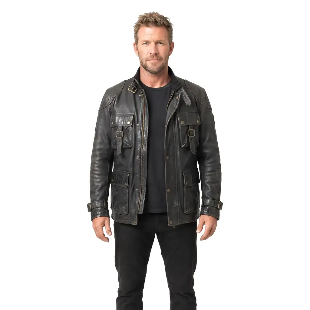 Black Combat Leather Jacket