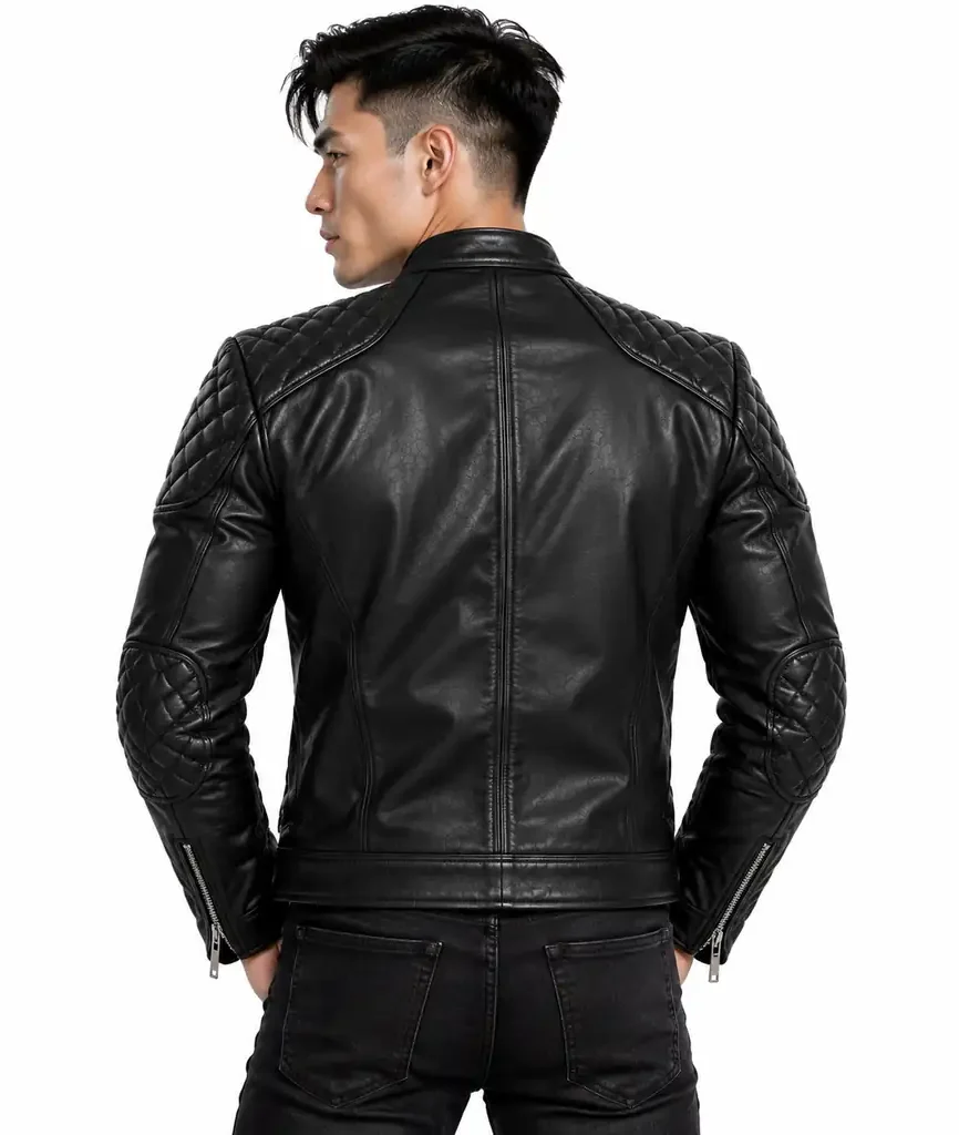 Black Padded Shoulder Biker Jacket