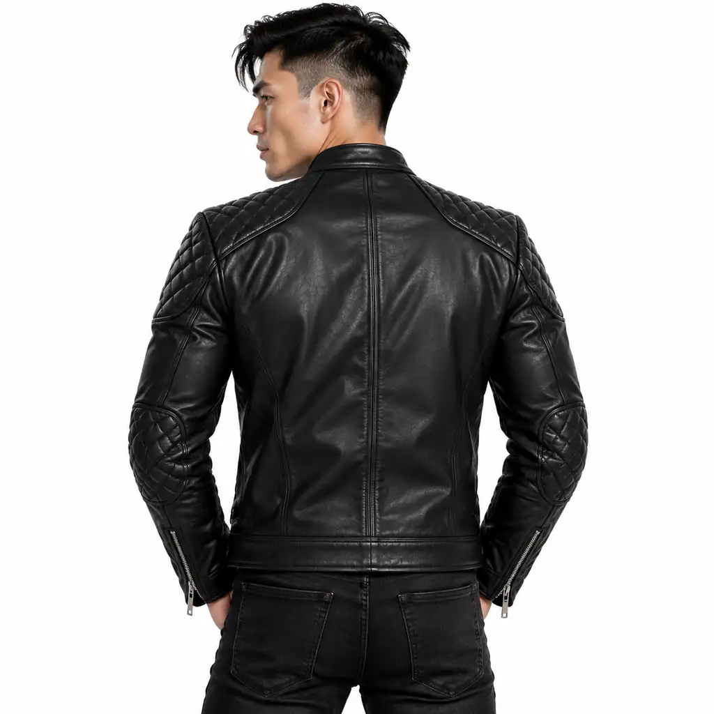 Black Padded Shoulder Biker Jacket