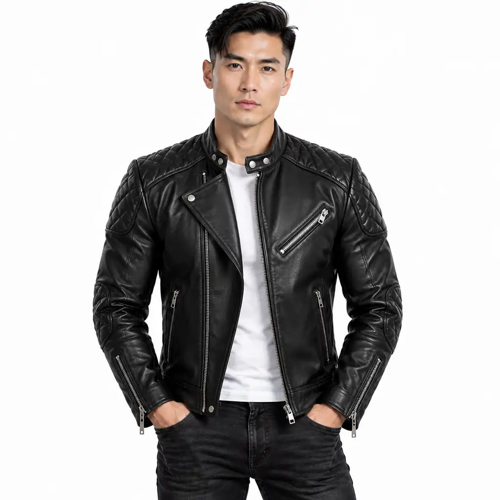 Black Padded Shoulder Biker Jacket
